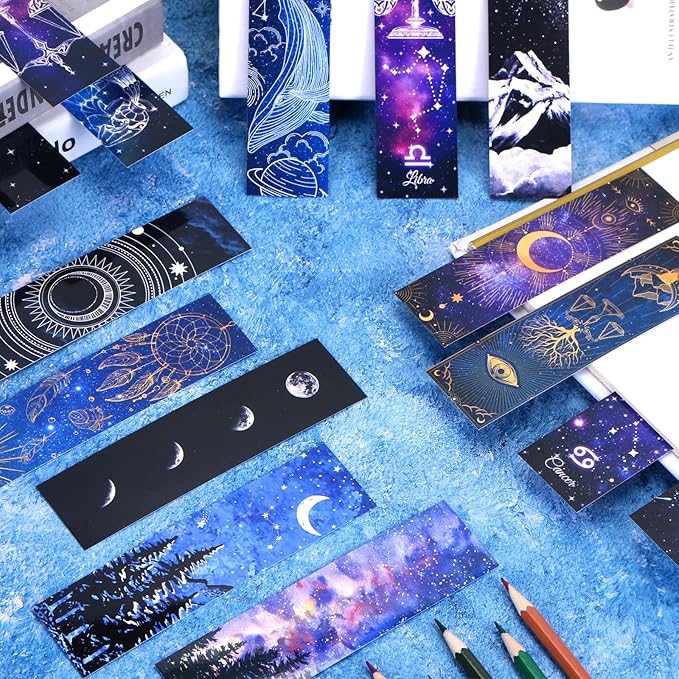 200PCS Cool Space Starry Night Bookmark for Kids Classroom 50 Designs Double-Sided Bulk Bookmarks Space Theme Book Mark for Book Lovers Students Children Rewards Gifts