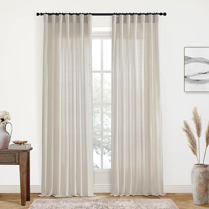 XTMYI 2 Panels,102 Inch Length,Oatmeal,50 Inch Wide,Back Tab/Hook Belt Linen Cotton Sheer Curtains for Bedroom Living Room