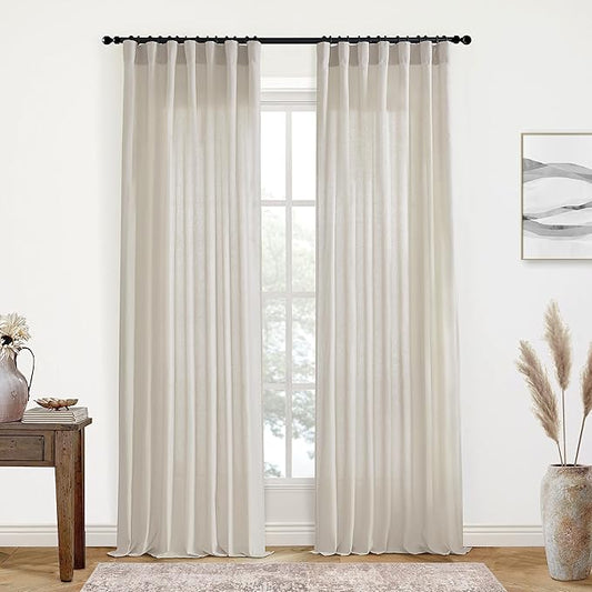 XTMYI 2 Panels,102 Inch Length,Oatmeal,50 Inch Wide,Back Tab/Hook Belt Linen Cotton Sheer Curtains for Bedroom Living Room