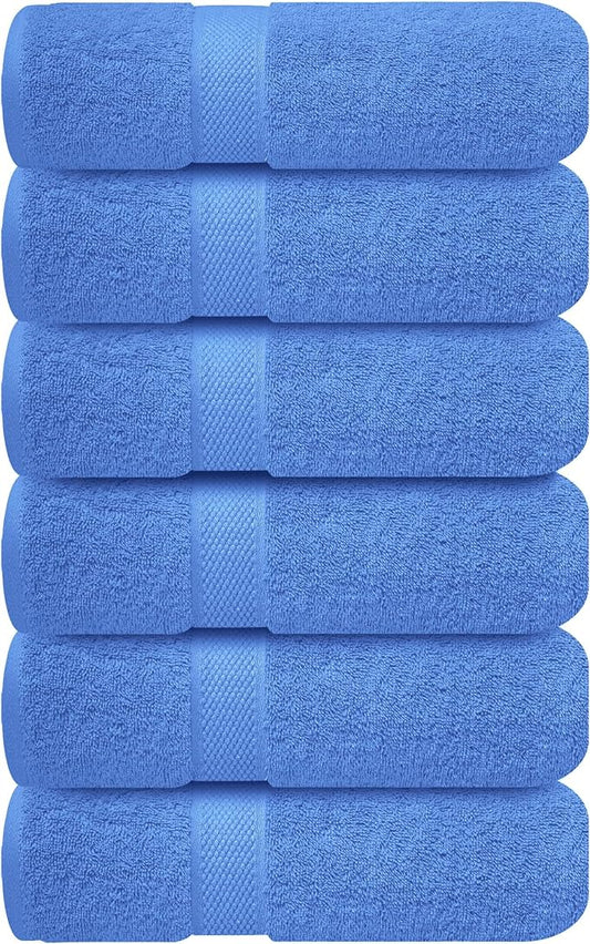 Infinitee Xclusives Luxury 100% Ring-Spun Cotton Hand Towels for Bathroom Set of 6 (16x28 inches) - Soft, Absorbent & Quick-Drying Bath Towels for Bathroom, Gym, Spa & Hotel Use (Eloquent Blue)