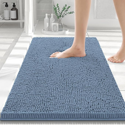 Smiry Luxury Chenille Bathroom Rugs 30x20, Extra Soft and Absorbent Shaggy Bath Mat, Machine Washable, Non-Slip Plush Carpet Runner for Tub, Shower, and Floor, Home Decor Accessories, Grayish Blue