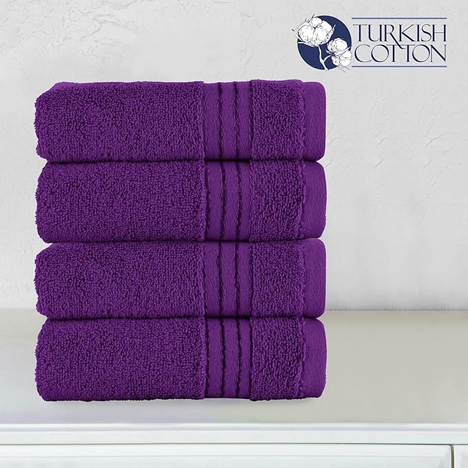 Elegant Comfort Premium Turkish Cotton 4 Pack Hand Towel Set - 16 x 28 inch, Luxurious Hotel Spa Quality 100% Turkish Cotton 4PC Hand Towel Set - Highly Absorbent - Soft Bathroom Towels, Purple