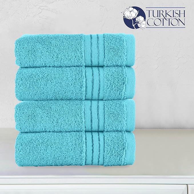 Elegant Comfort Premium Turkish Cotton 4 Pack Hand Towel Set - 16 x 28 inch, Luxurious Hotel Spa Quality 100% Turkish Cotton 4PC Hand Towel Set - Highly Absorbent - Soft Bathroom Towels, Aqua