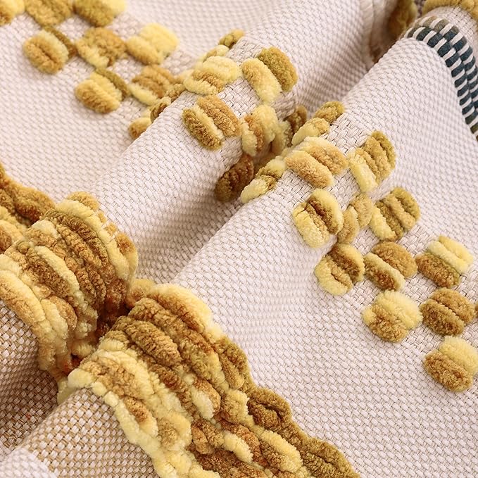 Tosleo Decorative Throw Pillow Covers 18x18 Set of 2 Boho Chenille Tufted Pillow Cover Textured Pillow Covers Striped Pillowcases Accent Pillow Cases Farmhouse Cushion Case for Sofa Couch,Yellow