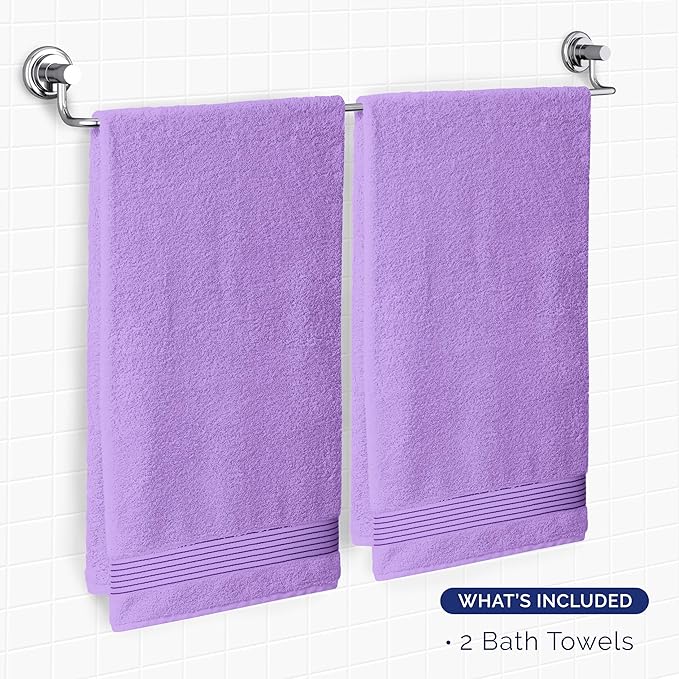 Elegant Comfort Premium Turkish Cotton 2 Pack Bath Towel Set - 27 x 54 inch, Luxurious Hotel Spa Quality 100% Turkish Cotton 2PC Bath Towel Set - Highly Absorbent - Soft Bathroom Towels, Lilac
