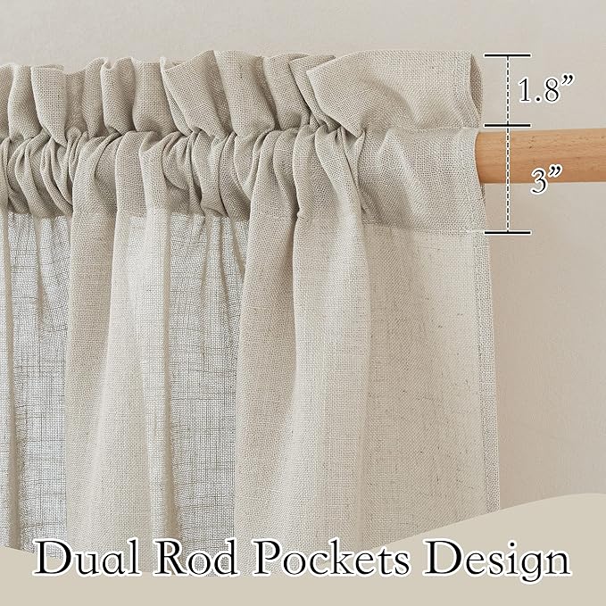 RYB HOME Linen Sheer Curtains Rich Linen Woven Soft Absorbent Drapes UV Rays Protection Light Filtering for Party Backdrop, Farmhouse, Doorway, Lobby, Hotel, W 52 x L 108 inch, 2 Pack, Angora