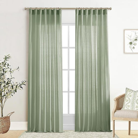 XTMYI Sage Green Linen Curtains 96 Inches Long for Living Room,Boho Closet Curtains for Bedroom Closet Door Neutral Nursery Boy Teens Girls Room