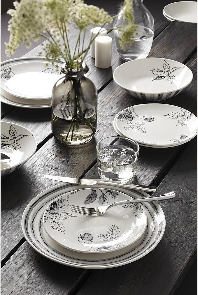 Oneida Sketchbook Piece Dinnerware Set, 12 Count, White, Dorm Necessities, Dorm Essentials