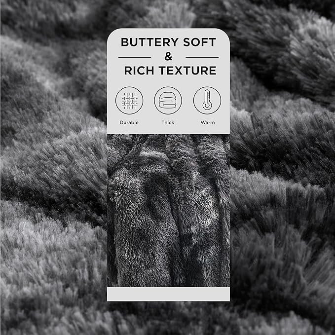 Bedsure Fluffy Tie Dye Black Blankets Queen Size for Bed, Thick Sherpa Faux Fur Fleece Fuzzy Plush Winter Warm Soft Full Queen Blankets, Bedroom Decor Black Gifts Cozy Gifts for Women Men, 90x90