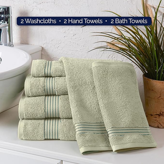 Elegant Comfort Premium Cotton 6-Piece Towel Set, Includes 2 Washcloths, 2 Hand Towels and 2 Bath Towels, 100% Turkish Cotton - Highly Absorbent and Super Soft Towels for Bathroom, Mint Green
