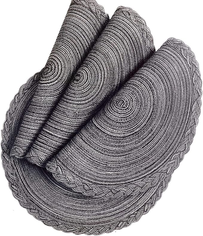 Round Cotton Placemats - Indoor and Outdoor Table Mats for Dining Tables, 15 inch (Gray and Black, Set of 4)