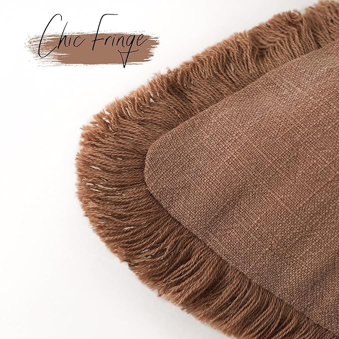 Foindtower Set of 2 Decorative Linen Fringe Throw Pillow Covers Boho Farmhouse Cushion Cover with Tassels Lumbar Accent Pillowcase for Couch Bed Sofa Living Room Home Bedroom Decor,12×24 Inch,Rust