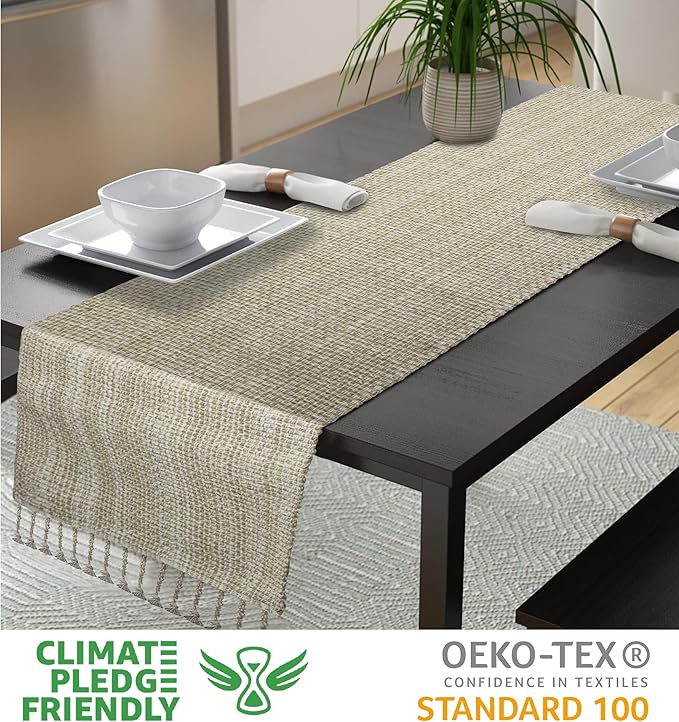 Urban Villa TableRunner 100% Cotton Two Tone Tablerunner Home Kitchen Dining Décor Table Runner 14''x72'' Egg Shell Table Runner with Fringes Parties Wedding BBQ's Everyday use Christmasrunner