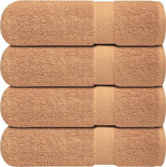 Infinitee Xclusives Luxury 100% Ring-Spun Cotton Bath Towels Set of 4 (27x54 inches) – Soft, Absorbent & Quick-Drying Towels for Bathroom, Gym, Spa & Hotel Use (Cosmic Sand)