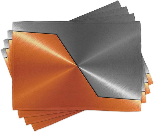 Ambesonne Orange and Grey Place Mats Set of 8, 3D Style Machinery Structure Image Detailed Vivid Modern Contrast Colors, Washable Fabric Placemats for Dining Table, Placemat 8 pcs, Orange Grey