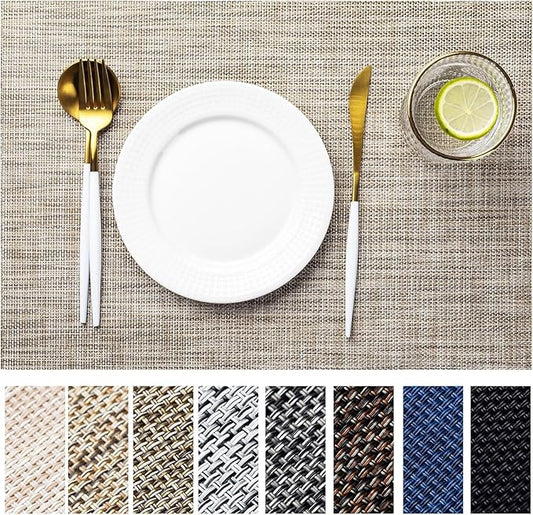 LEXMORE PVC Woven Placemats 8 PCS Wipeable Indoor/Outdoor Table Mats Washable Vinyl Place Mats for Dining Table, Set of 8-Caramel