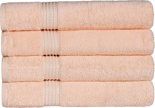 Superior Egyptian Cotton 4-Piece Bath Towel Set for Shower, Bath, Spa, Resort, Hotel, Soft Body Towels, Airbnb Essentials, Apartment, Dorm, Quick Dry, Absorbent, Bathroom Basics, Peach