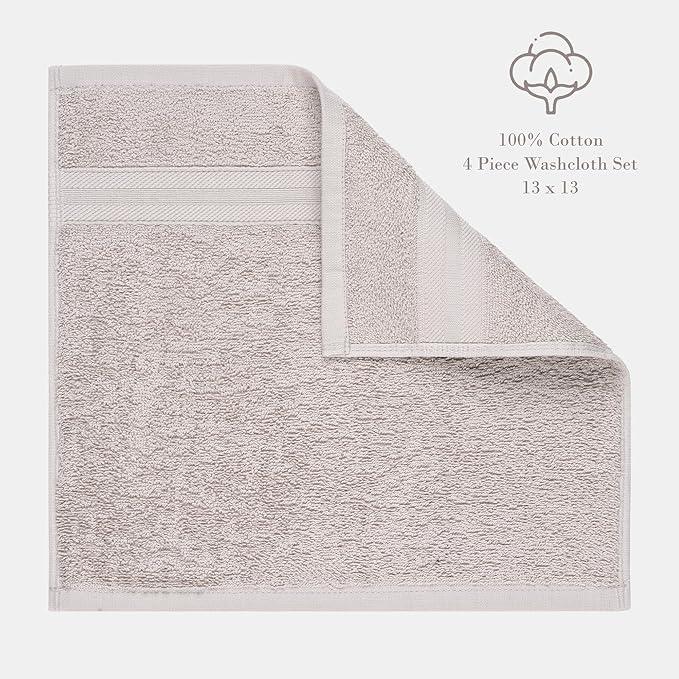 Quick-Dry, Soft & High Absorbent Washcloths Towels 13"x13" Cotton Turkish Towel Set of 4 | Daily Use 100% Cotton Towels for Bathroom, Gym & More | Bathroom Towels Set (4 Pcs Ice Silver)