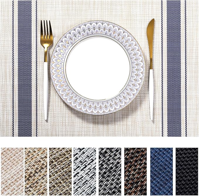 LEXMORE Placemats Set of 4 Vinyl/Plastic Woven Place Mats for Kitchen Table Indoor/Outdoor Washable Placemat Wipeable Dining Table Mats(Blue Skyline)