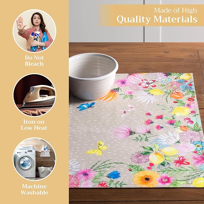 Maison d' Hermine Placemats Set of 4 100% Cotton Washable Cloth Place Mats, Reusable Table Mats for Kitchen Dining Decoration, Party, Wedding, Restaurant Spring/Summer (Jardin D'Ete - Fog, 13" x 19")