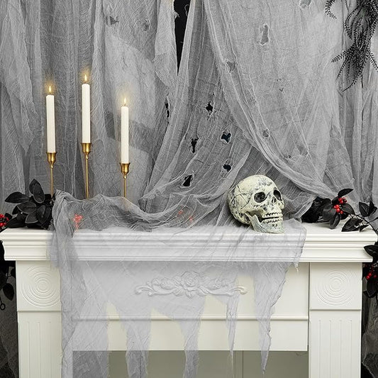 RunNico 600x36 Inch Large Size Gray Halloween Creepy Gauze Cloth Decoration,Spooky Fabric Cloth,Halloween Haunted Cheesecloth for Drapes,Stairway Decor,Outdoors Doorways Decorations