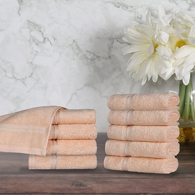 Superior Egyptian Cotton 10-Piece Face Towel Set , Small Towels For Facial, Spa, Quick Dry, Absorbent Towels, Bathroom Accessories, Guest Bath, Home Essentials, Washcloth, Airbnb, Peach