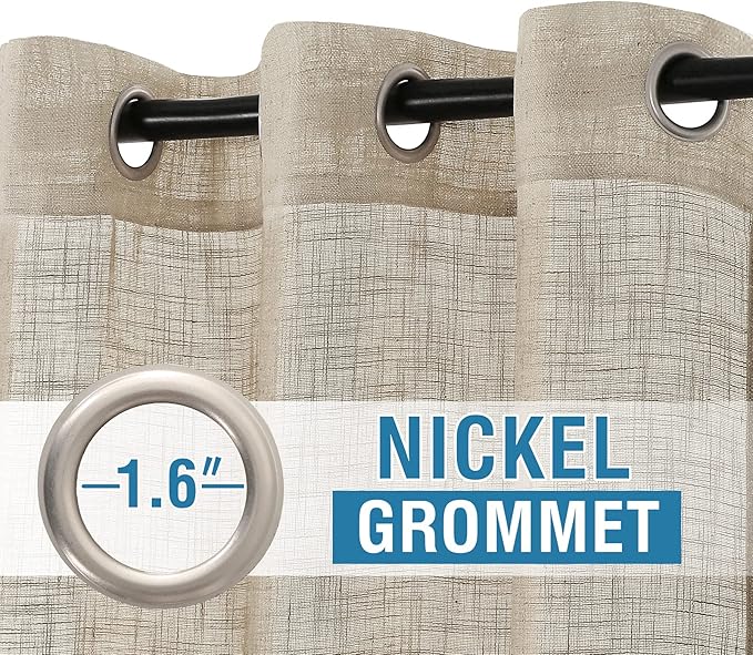 H.VERSAILTEX Linen Curtains Natural Linen Blended Curtains for Living Room Burlap Linen Textured Curtains Light Filtering Nickel Grommet Curtains Bedroom Curtains 2 Panel Sets, 52" x 63", Angora