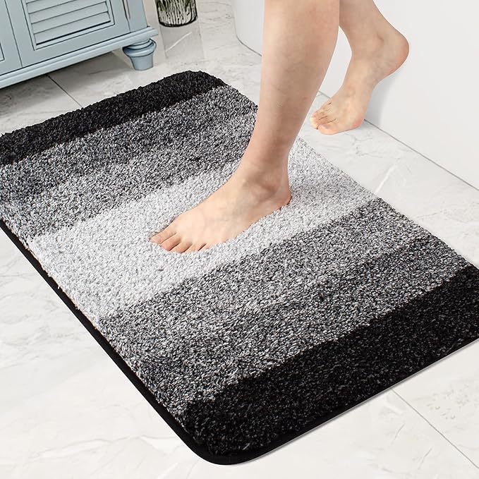 Walensee Bath Rug for Bathroom Non Slip Mat (20 x 32, Ombre Black) Water Absorbent Soft Microfiber Shaggy Bathroom Rug Machine Washable Bath Mat Thick Plush Shower Mat