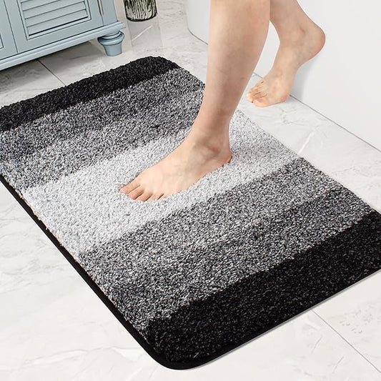 Walensee Bath Rug for Bathroom Non Slip Mat (20 x 32, Ombre Black) Water Absorbent Soft Microfiber Shaggy Bathroom Rug Machine Washable Bath Mat Thick Plush Shower Mat