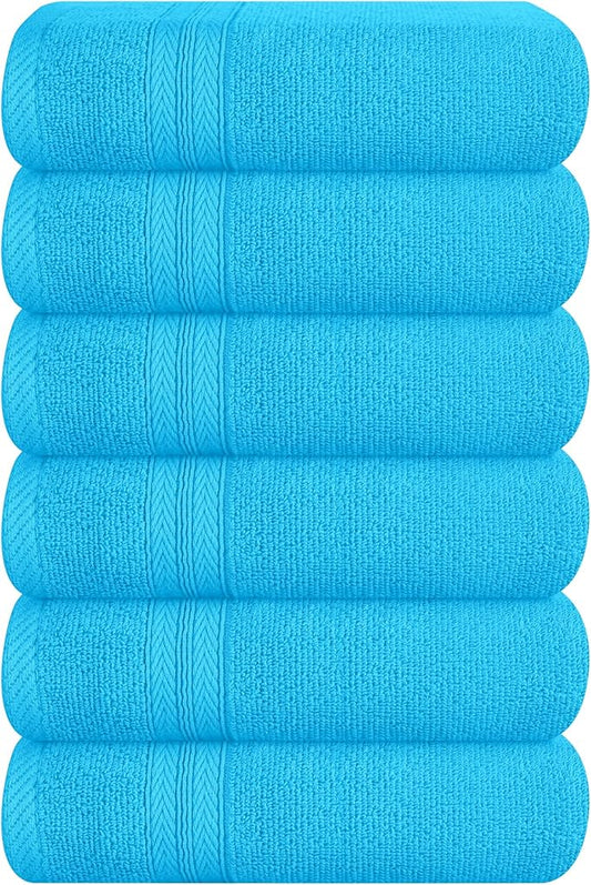 BOUTIQUO Ultra Soft 6-Piece Hand Towel Set 16x28-100% Ringspun Cotton - Durable & Highly Absorbent Hand Towels - Ideal for use in Bathroom, Kitchen, Gym, Spa & General Cleaning - Turquoise Blue