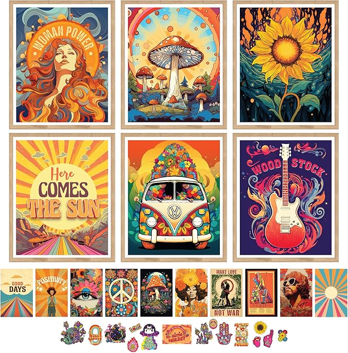 97 Decor Hippie Room Decor for Bedroom Aesthetic - Hippy Retro Room Decor, Hippie Wall Decor, Hippie Posters, Vintage 60s 70s Decor Poster, Groovy Decor Home, Boho Indie Trippy Dorm (8x10 Unframed)