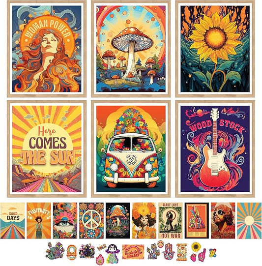 97 Decor Hippie Room Decor for Bedroom Aesthetic - Hippy Retro Room Decor, Hippie Wall Decor, Hippie Posters, Vintage 60s 70s Decor Poster, Groovy Decor Home, Boho Indie Trippy Dorm (8x10 Unframed)