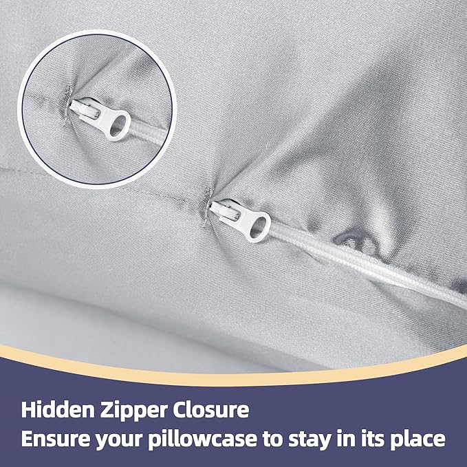 Silky Satin Pregnancy Pillow Cover (ONLY Pillowcase), U Shaped Luxurious Smooth Maternity Pillow Cover, Soft & Breathable Large Pillow Protector with Hidden Zip for Side Sleeper,Light Grey