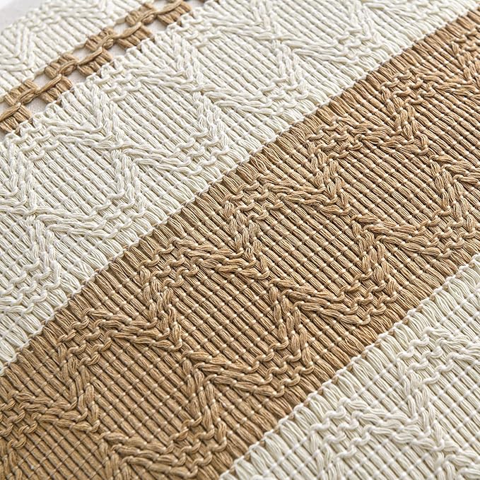 Fancy Homi Set of 2 Tan Neutral Decorative Throw Pillow Cover 16x16 Inch for Couch Bed Sofa, Aesthetic Modern Organic Farmhouse Boho Home Decor, Soft Cotton Cute Accent Macrame Woven Cushion Case