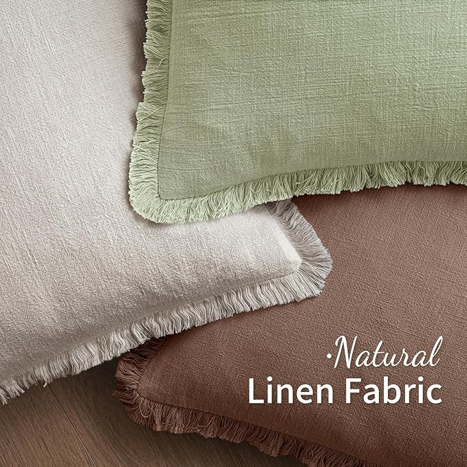 MIULEE Decorative Throw Pillow Covers Neutral Linen Fringe Throw Pillows Set of 2 Dark Coffee Boho Farmhouse Cushion Covers with Tassels for Couch Sofa Bed Living Room Spring Home Decor 18x18 Inch