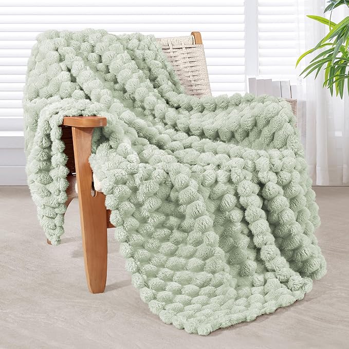 Whale Flotilla Throw Blanket for Couch with Jacquard Pattern, Fuzzy Soft Cozy Exquisite Blankets for All Season, Warm and Fluffy, 50x60 Inch, Sage Green