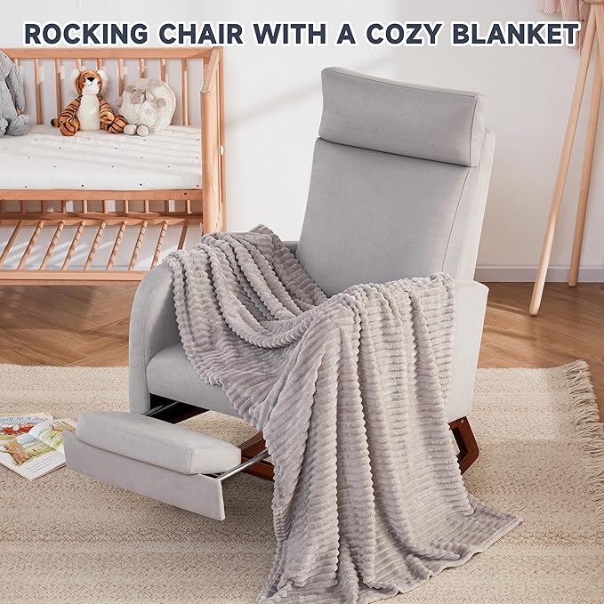 Rocking Chair Nursery Chair with Foot Rest, Nursery Rocking Chairs with High Back, Glider Rocking Chair, Baby Nursery Glider Rocker, Nursing Chair Accent Living Room Grey with Blanket