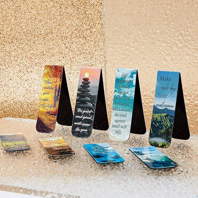 Zonon 12 Pcs Bible Magnetic Bookmarks Religious Verse Magnetic Bookmarks Page Clip Magnet Page Marker Assorted Inspirational Book Markers Set with Landscape for Reading School Supplies
