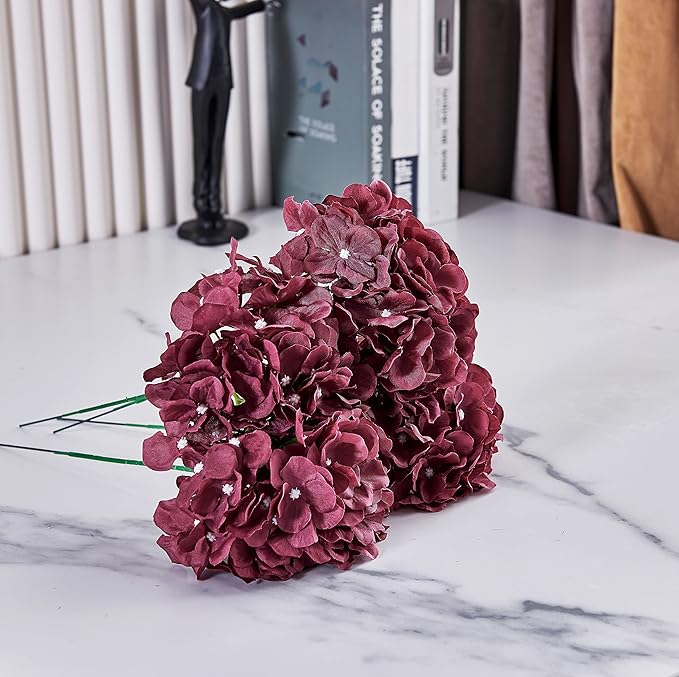 Cinnamon Rose Artificial Hydrangea Flower Heads Hydrangea Silk Flowers with Stems for Wedding Centerpieces Bouquets DIY Floral Decor Home Decoration,Pack of 10pcs