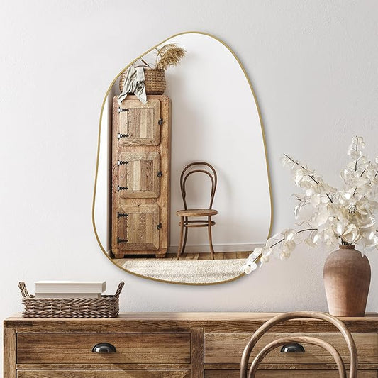 PERFNIQUE Irregular Wall Mirror Asymmetrical Mirror, 27''x19'' Gold Mirror for Bathroom Bedroom Living Room Entryway, Decorative Modern Wall Decor, Wall Mounted Mirror (Gold, 27''x19'')