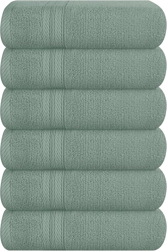 BOUTIQUO Ultra Soft 6-Piece Hand Towel Set 16x28-100% Ringspun Cotton - Durable & Highly Absorbent Hand Towels - Ideal for use in Bathroom, Kitchen, Gym, Spa & General Cleaning - Jade