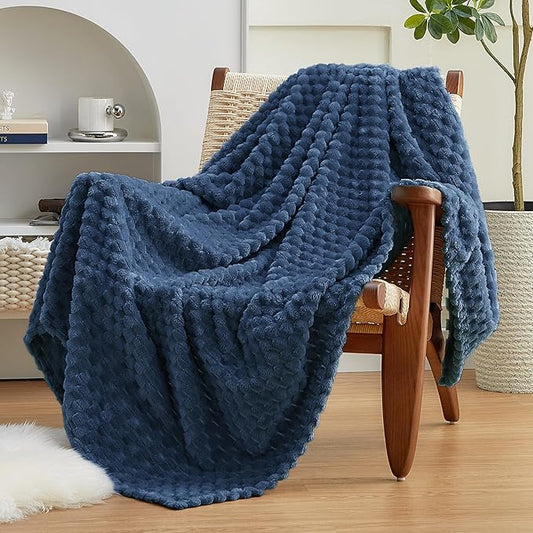 EXQ Home Fleece Throw Blanket for Couch or Bed - 3D Imitation Turtle Shell Jacquard Decorative Blankets - Cozy Soft Lightweight Fuzzy Flannel Blanket Suitable for All Seasons(50"×60",Dark Blue)