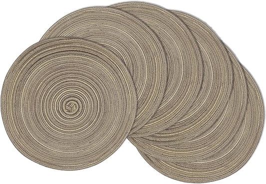 Braided Round Placemats Set of 6, Woven Washable Non-Slip Table Mats for Kitchen Dining, 14.5 Inch, Heat Resistant - Natural Fabric Indoor Outdoor Place Mats(Coffee)