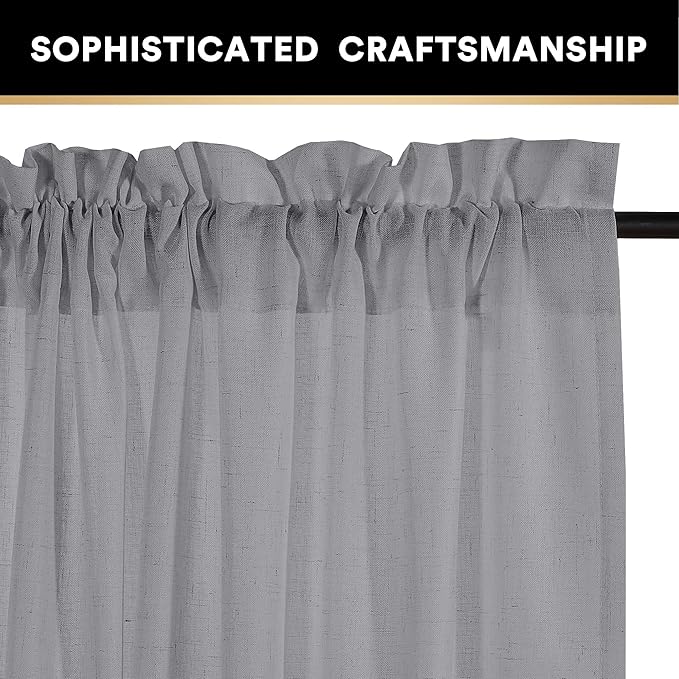 PrinceDeco Linen Burlap Curtains 108" Long for Windows, Rod Pocket Light Filtering Linen Blend Window Treatments for Bedroom/Living Room, W52 x L108, Set of 2, Dove Grey