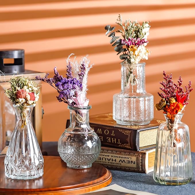 Der Rose Bud Vases in Bulk Glass Vase for Centerpieces Set of 20 Small Flower Vases Mini Vintage Vases for Rustic Wedding, Home Table Decorations (Clear)
