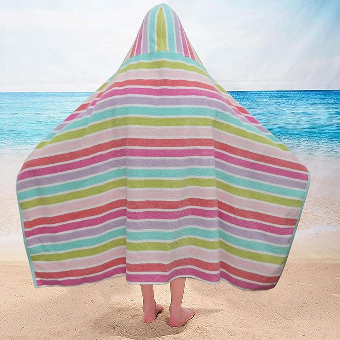 Hooded Bath Towel Wrap - 100% Cotton Terry Large Oversized Hooded Kids Towel - Toddler Shower Pool Beach Towel - Super Soft Plush Absorbent Quick Dry Easy Care Gift - 30x60 - Pink Multi
