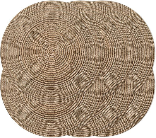 Noctiflorous 15 Inch Round Placemats Set of 6 Durable Braided Woven Heat Resistant Table Mats for Indoor Outdoor Non Slip Dining Table Place Mats(Brown, 6)