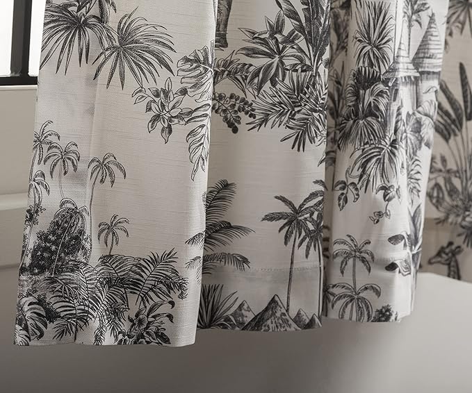 Maison d' Hermine Curtains for Living Room 100% Cotton 96 inch Length One Panel Light Filtering Toile Curtains for Bedroom Windows with Rod and Loop Pockets Drapes (Savana Jouy Black, 50" W x 96" L)