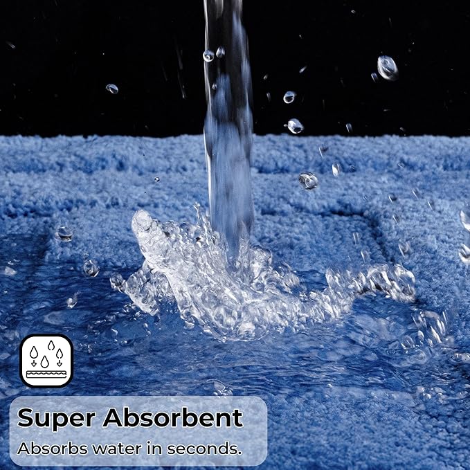 GRANNY SAYS Bathroom Toilet Rugs U Shaped, Bath Mats for Bathroom, Bath Rugs Non Slip Washable, Absorbent Microfiber Toilet Mat, Soft Plush Shaggy Bath Carpet, 20" x 24", Blue