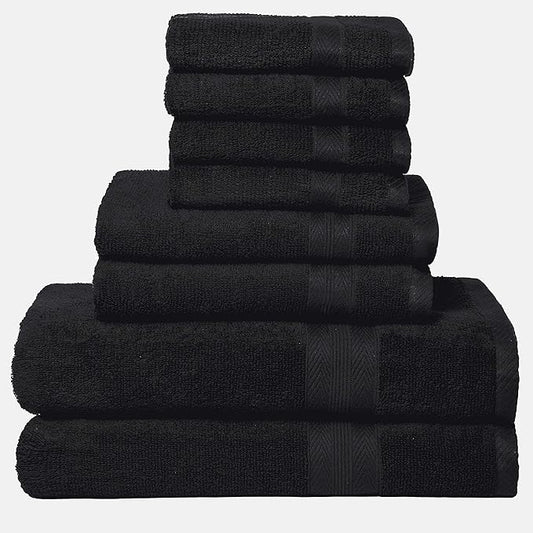 BOUTIQUO Black Towel Set - 8 Piece Bathroom Towel Set - 100% Ring Spun Cotton, 2 Bath Towel 27x54, 2 Hand Towel 16x28 and 4 Washcloth 13x13 - Ultra Soft Highly Absorbent Towel Set - Black